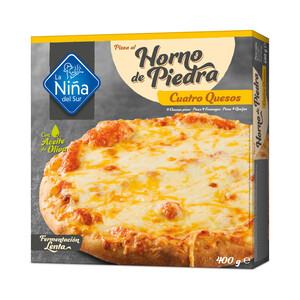 Imagen de LA NIÑA DEL SUR Pizza 4 quesos (Edam, Emmental, Cheddar y Mozzarella) hecha al horno de piedra 400 g.