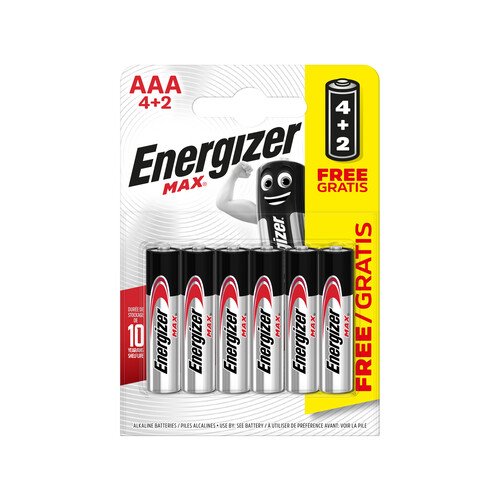 Pack de 4+2 pilas alcalinas AAA, LR03, 1,5V, ENERGIZER Max.