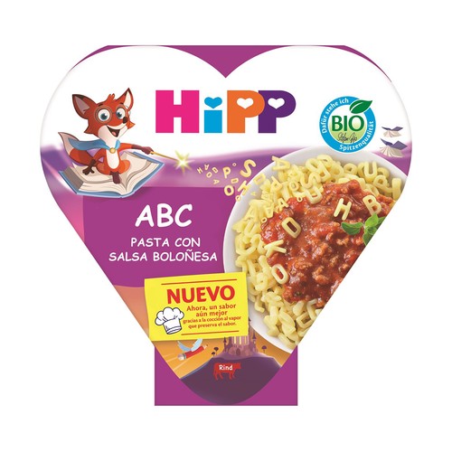 HIPP Bio Pasta de letras (ABC) a la Boloñesa, a partir de 1 año 250 g.