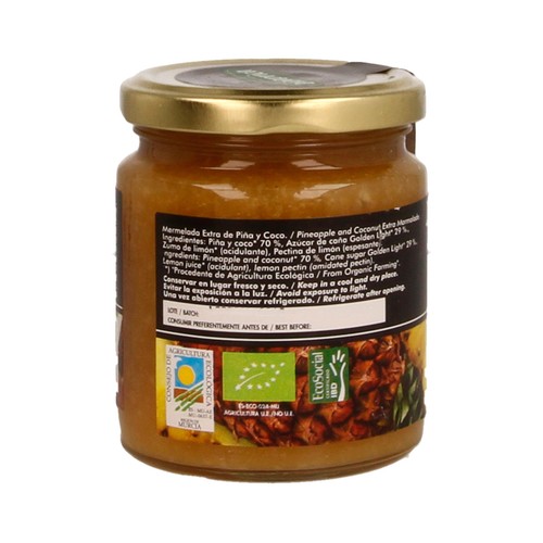 BIOJAM ABEROS Mermelada extra de piña y coco ecológico BIOAPRICA 275 g.