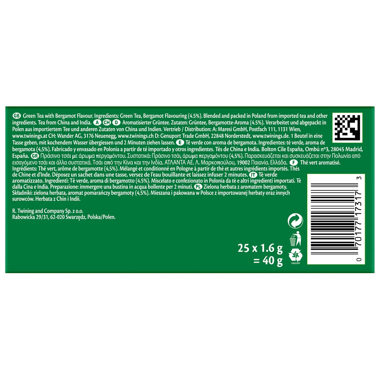 Earl grey Té verde 25 uds 40 g.