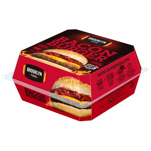 BROOKLYN TOWN Hamburguesa (100% carne de vacuno) con bacon, lista para calentar y comer 220 g.
