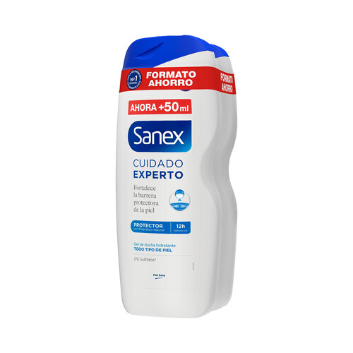 SANEX Cuidado experto Gel para ducha o baño, de textura cremosa, para pieles normales 2 x 600 ml.