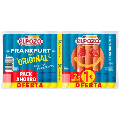 EL POZO Salchichas cocidas de cerdo, pavo y pollo tipo Frankfurt 2 x 140 g.