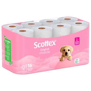 SCOTTEX Original Papel higiénico con textura Onda Suave 16 rollos.