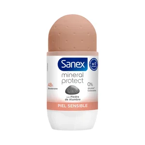 SANEX Mimeral protect Desodorante roll on para mujer con piedra de alumbre, pieles sensibles 50 ml.