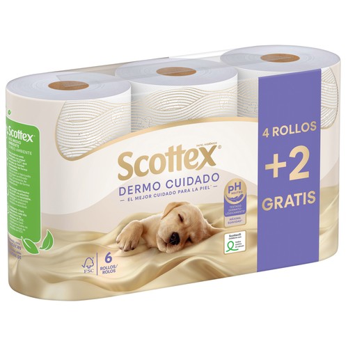SCOTTEX Dermo cuidado  Papel higiénico pH neutro 6 rollos.