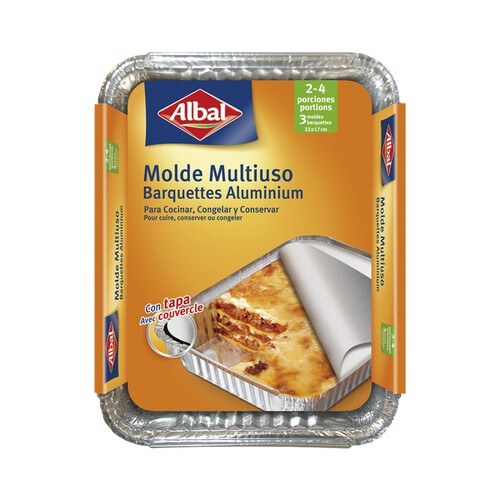 Moldes de aluminio multiusos con tapa 22x17cm ALBAL 3 uds.