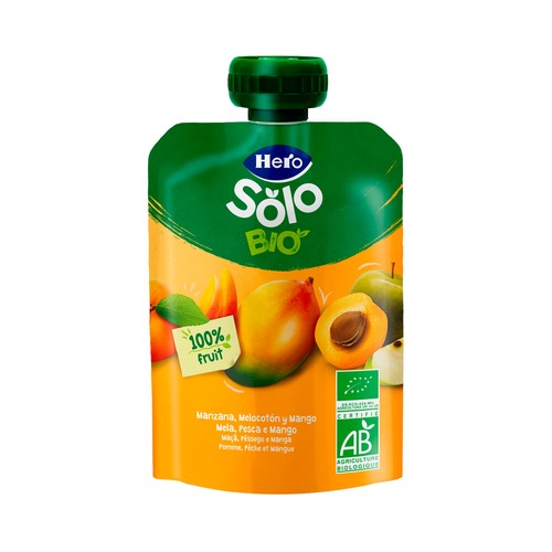 HERO Solo Bio Bolsita de manzana, melocotón y mango ecológicos, a partir de 6 meses 100 g.