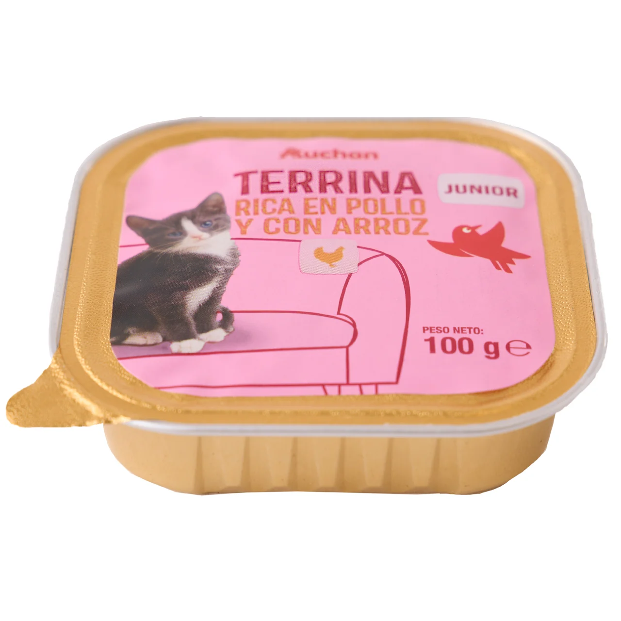 PRODUCTO ALCAMPO Alimento completo para gatos junior, rico en pollo y arroz 100 g.