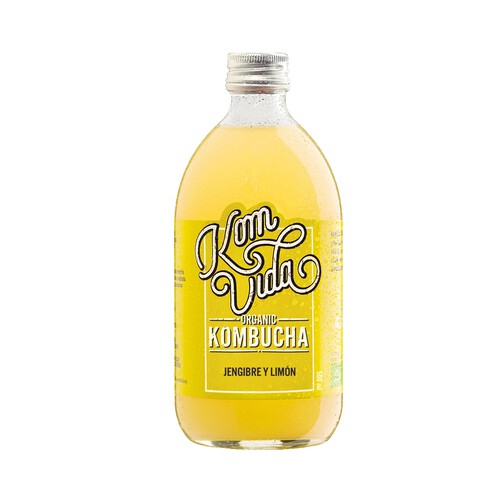 Kombucha (bebida a partir de té) ecológica jengibre y limón KOMVIDA 750 ml.