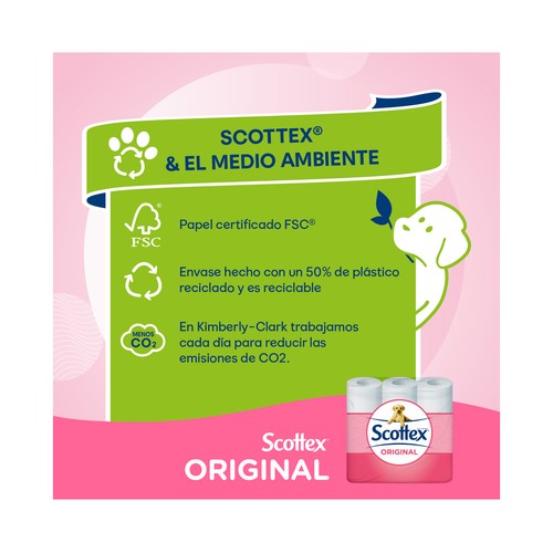 SCOTTEX Original Papel higiénico con textura Onda suave 32 rollos