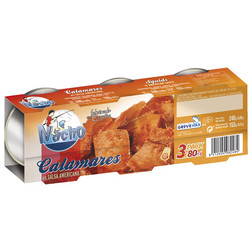 NACHO Calamares en salsa americana, elaborados en España NACHO 3 x 80 ml.