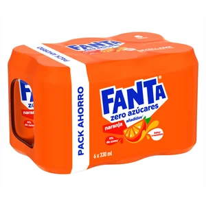 FANTA ZERO Refresco de naranja sin azúcares añadidos pack de 6 latas x 330 ml.