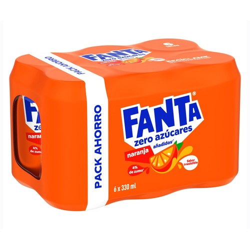 FANTA ZERO Refresco de naranja sin azúcares añadidos pack de 6 latas x 330 ml.