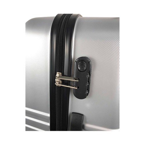 Maleta mediana rígida de color gris de 60 cm. tipo trolley con 4 ruedas y cierre por código, AIRPORT ALCAMPO.