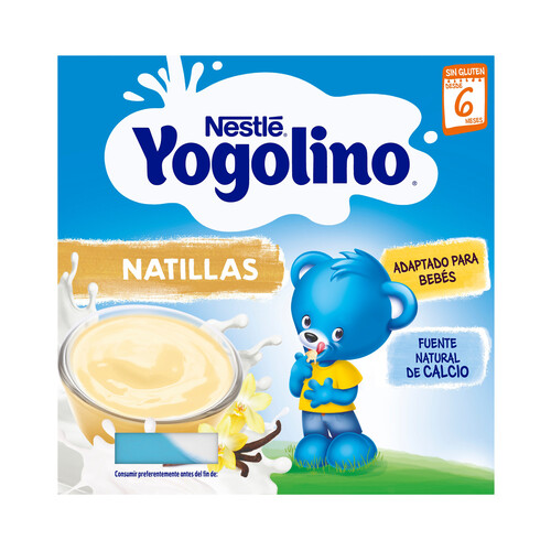 YOGOLINO de Nestlé Natillas con sabor a vainilla, adaptadas para bebés a partir de 6 meses 4 x 100 g.