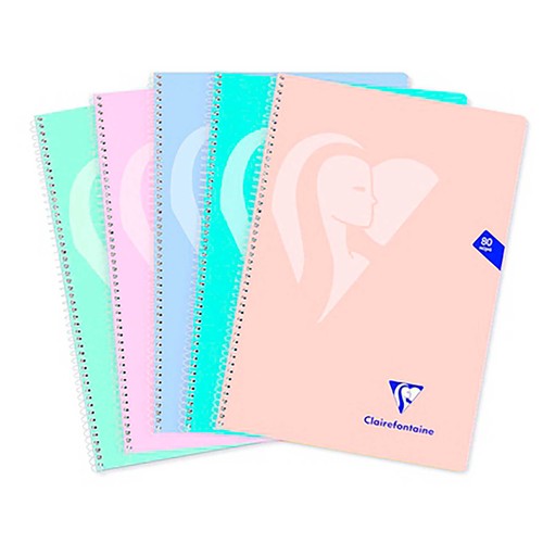 Cuaderno A4 cuadrícula 4x4 tapa blanca colores pastel 80H 90G CLAIREFONTAINE