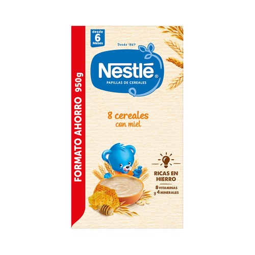 NESTLÉ Papilla de 8 cereales con miel a partir de 6 meses NESTLÉ 950 g.