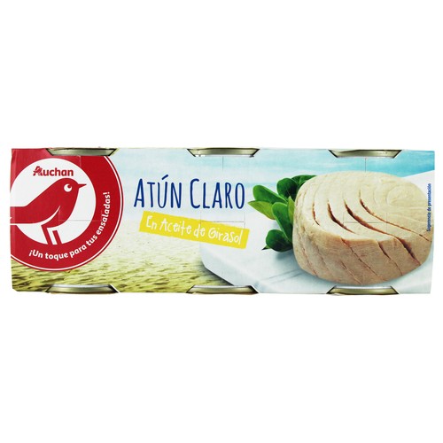Atún claro en aceite de girasol PRODUCTO ALCAMPO lata de 52 g. pack de 6 unds.