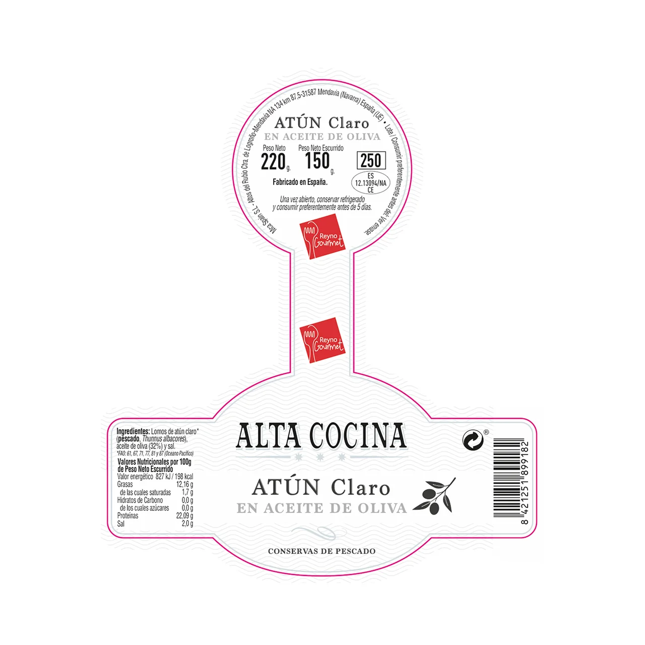 Atún claro en aceite de oliva lata de 150 g.