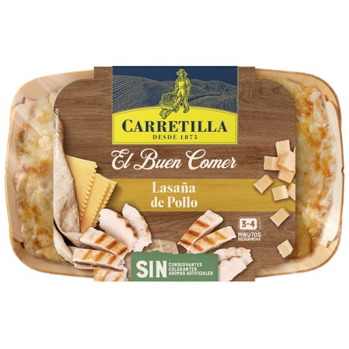 CARRETILLA El buen comer Lasaña de pollo, lista para calentar y comer 350 g.