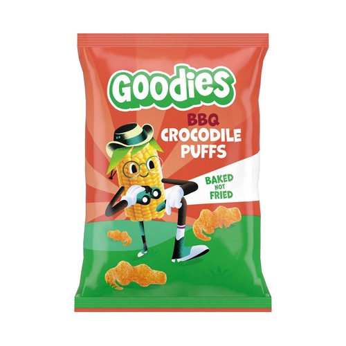 GOODIES Snacks horneados con forma de cocodrilo, sabor barbacoa, a partir de 3 años 30 g.