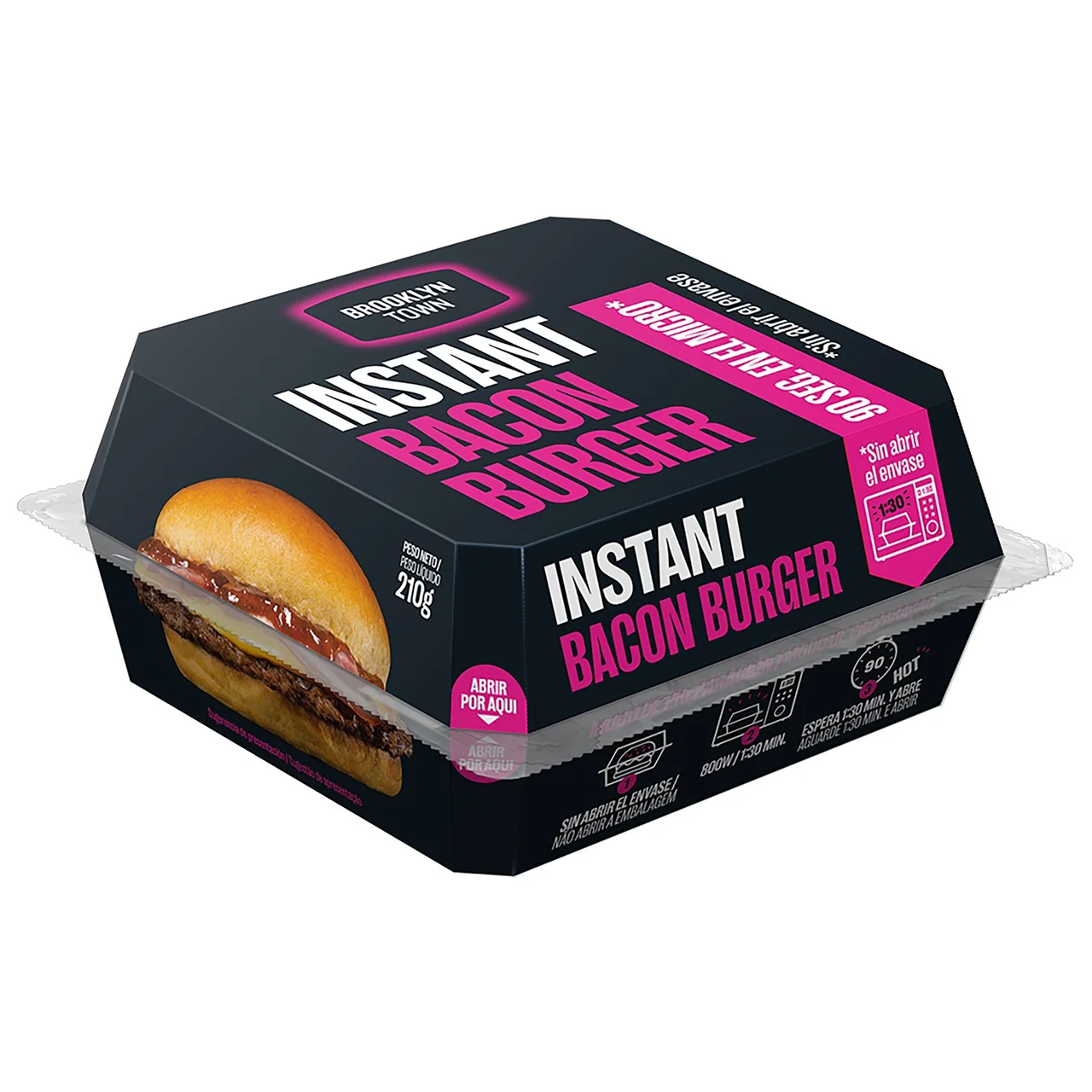 Instant Bacon burger con un 92% carne de vacuno 210 g.
