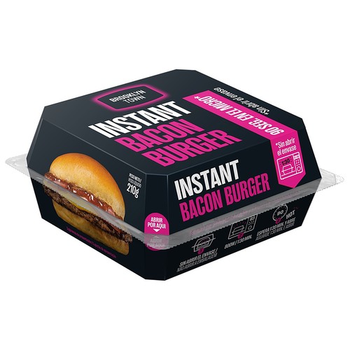BROOKLYN TOWN Instant Bacon burger con un 92% carne de vacuno 210 g.