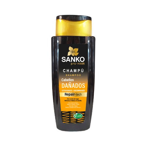 SANKO Repair tech Champú hidratante y reforzante con aceite de Argán para cabellos dañados 270 ml.
