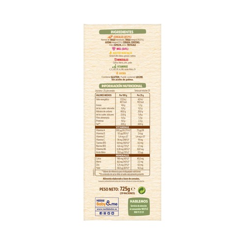 NESTLÉ Papilla de 8 cereales con miel, a partir de 6 meses NESTLÉ 725 g.