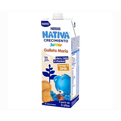 NATIVA Junior de Nestlé Leche de crecimiento con sabor a galleta Maria, a partir de 3 años 1 l.