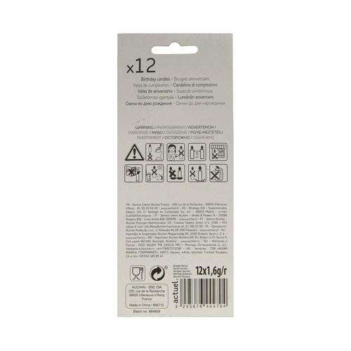 Pack de 12 velas finas de cumpleaños color azul y verde con soporte, ACTUEL.