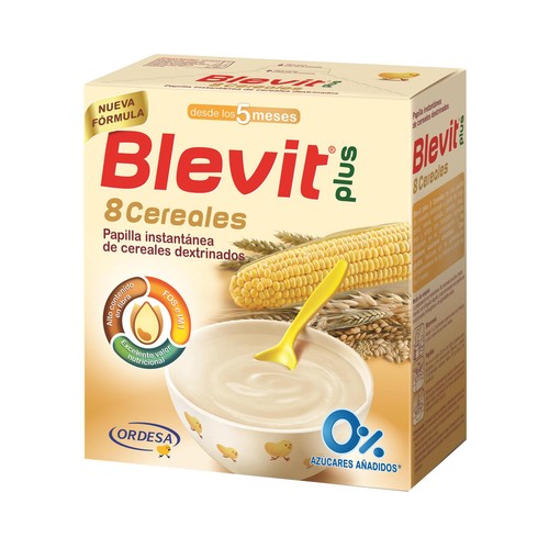 BLEVIT Papilla instantánea de 8 cereales dextrinados, para bebés a partir de 5 meses BLEVIT Plus 600 g.