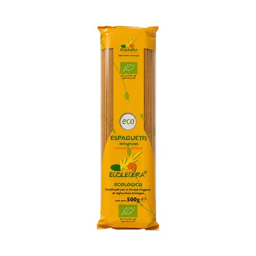 ECOLECERA Pasta Espaguetis integrales de calidad superior, 100% ecológicos 500 g.
