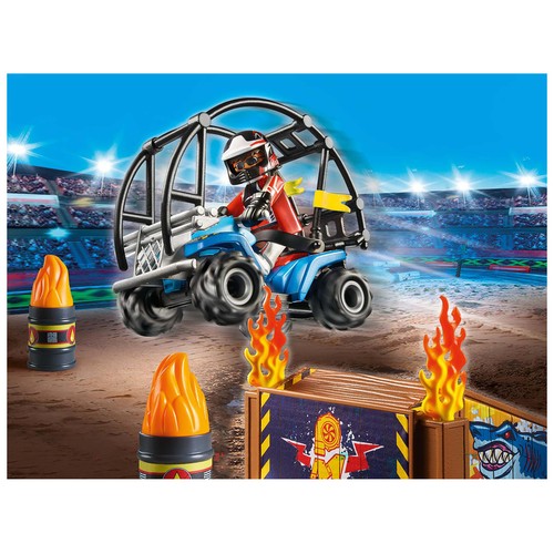 Conjunto de juego Starter Pack Stuntshow Quad con Rampa de Fuego con accesorios y 1 figura, 32 piezas, PLAYMOBIL SUNT SHOW 70820.
