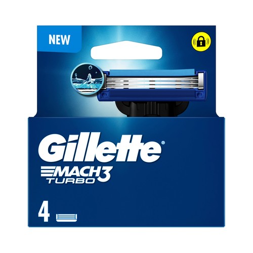 GILLETTE Recambio de cuchillas de 3 hojas para maquinillas de afeitar GILLETTE Mach 3 turbo 4 uds.