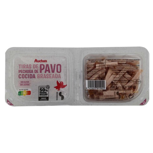 PRODUCTO ALCAMPO Pechuga de pavo cocida y braseada, cortada en tiras y elaborada sin gluten y sin lactosa PRODUCTO ALCAMPO 2 x 100 g.