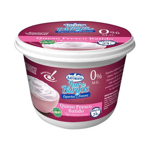 FLOR DE BURGOS Queso batido fresco 0 % Materia Grasa FLOR DE BURGOS 450 g.