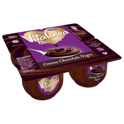 Crema de chocolate negro, con solo 0.9% de materia grasa y sin gluten VITALINEA de Danone 4 x 120 g.