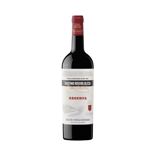 FAUSTINO RIVERO ULECIA Vino tinto reserva con D.O. Utiel - Requena botella 75 cl.