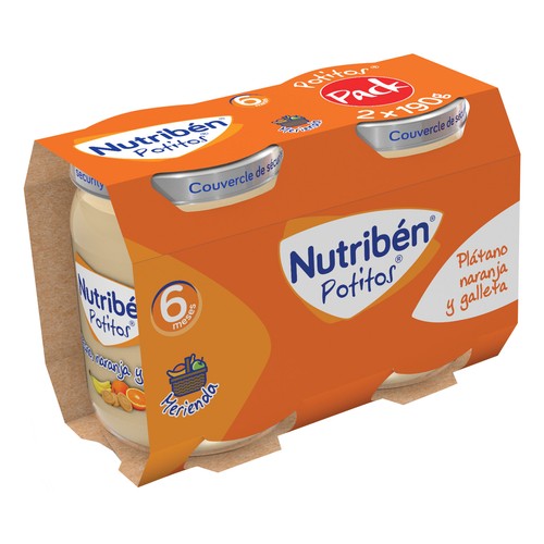 NUTRIBÉN Potitos® de fruta (naranja y plátano) con galletas, a partir de 6 meses NUTRIBÉN Merienda 2 x 190 g.