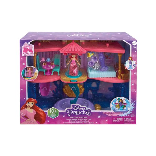 DISNEY Princess Minis Castillo de Ariel Casa de muñecas La Sirenita 2 pisos con figura, muebles y accesorios, juguete +3 años (MATTEL HLW95)