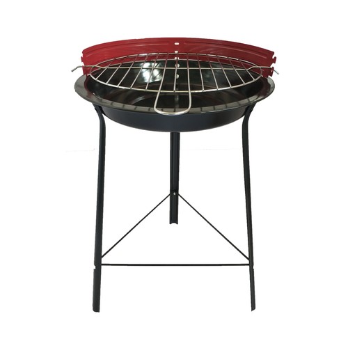 Barbacoa de carbón redonda con parrilla de 27,8cm, altura de cocinado 44cm., 38x32x45cm. TRESDOGAR.