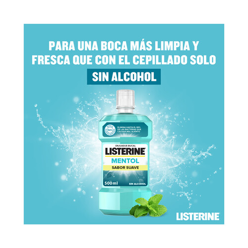 LISTERINE Enjuague bucal de uso diario con sabor suave a mentol LISTERINE 500 ml.