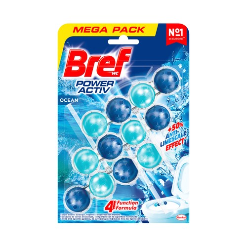 BREF Power activ Colgadores de WC con acción 4 en 1 y aroma oceanico 3 uds.