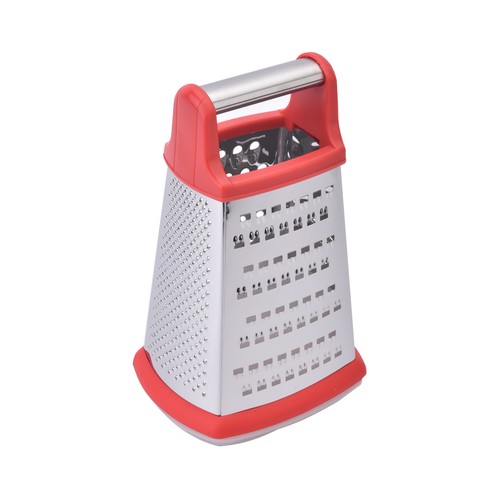 Rallador de acero inoxidable con 4 caras de diferente grosor, incluye recipiente, 13cm., ACTUEL.