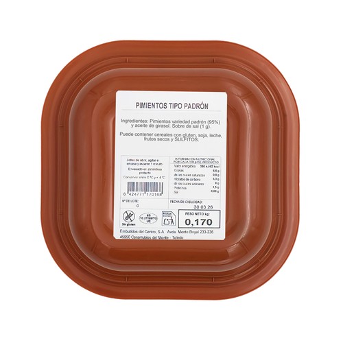 EMCESA Pimientos tipo Padrón salteados, listos para calentar y comer 170 g. 