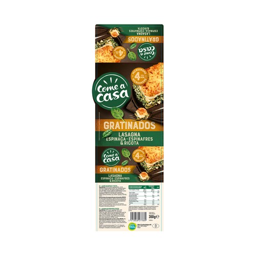 COME A CASA Lasaña de espinaca y queso ricota, lista para calentar y comer 350g