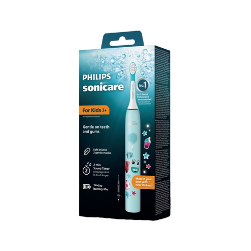 Cepillo de dientes eléctrico PHILIPS infantil HX6500/03, 2 velocidades, temporizador, con base de carga